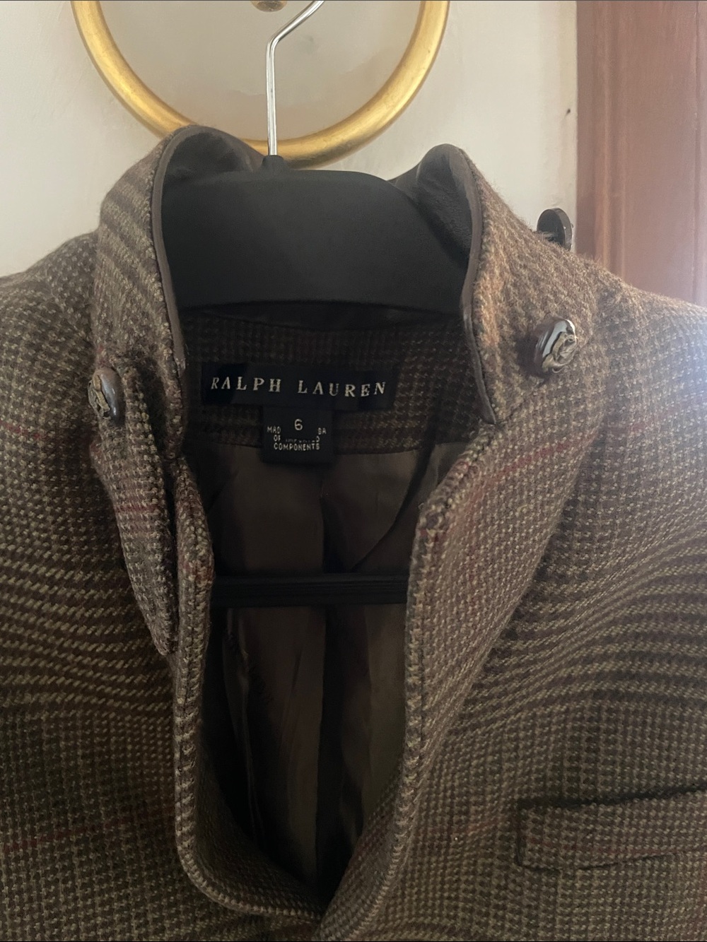 Vintage Ralph Lauren Black Label Brown Glen Plaid Sport Coat with leather collar - Picture 2 of 5